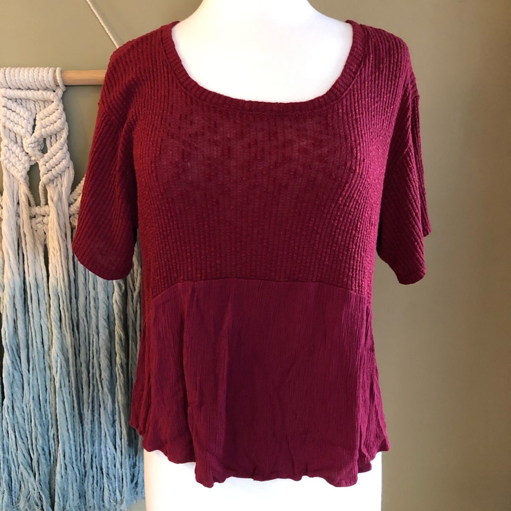 Anthropologie Bird Cage M knit crepe blouse